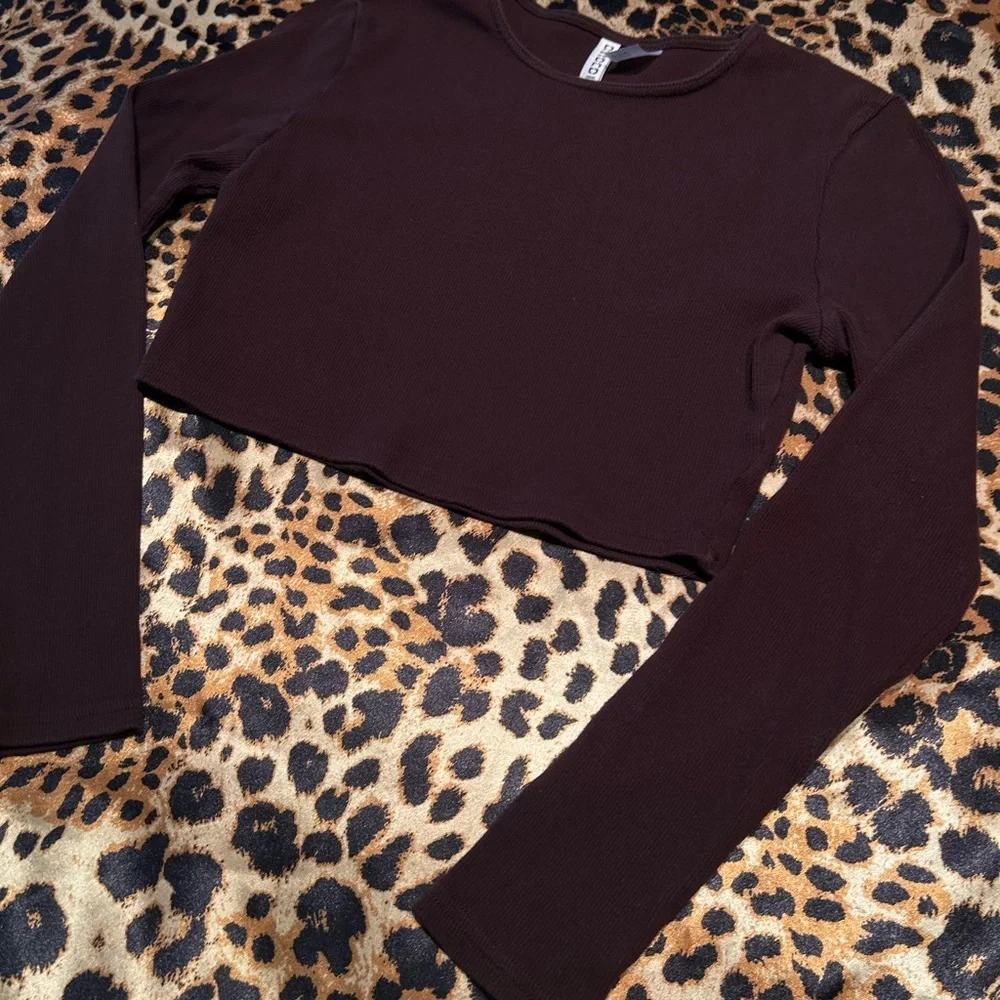 H&M Divided Dark Brown Cropped Long Sleeve Shirt